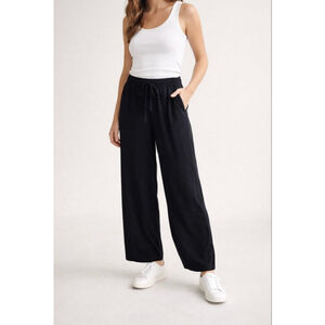 Vince Black Wide Leg Pull On Pants XS Elastic Waist Drawstring Relaxed Fit